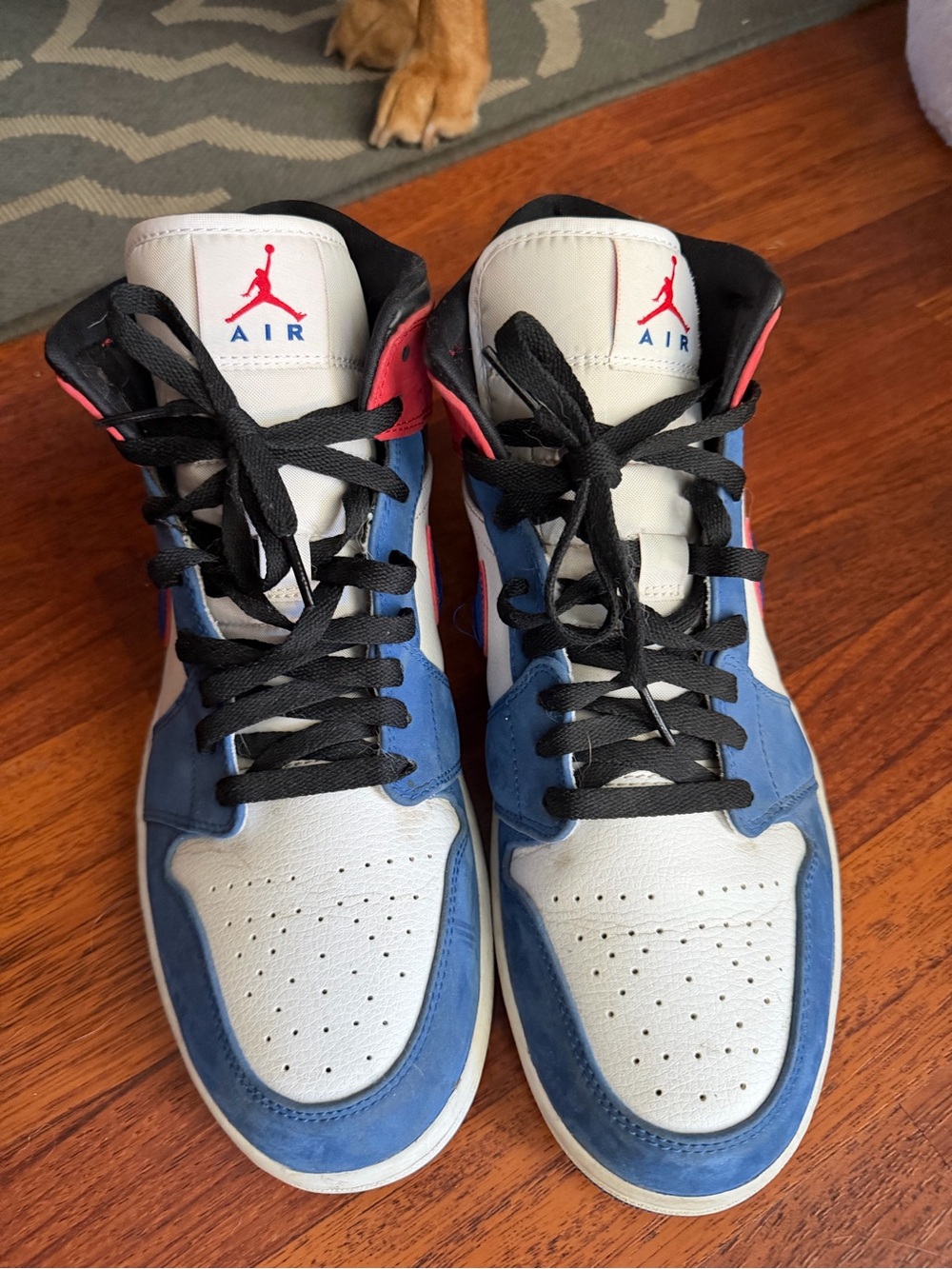 Jordan High-Top Sneakers in White, Blue, Black & Red Accents